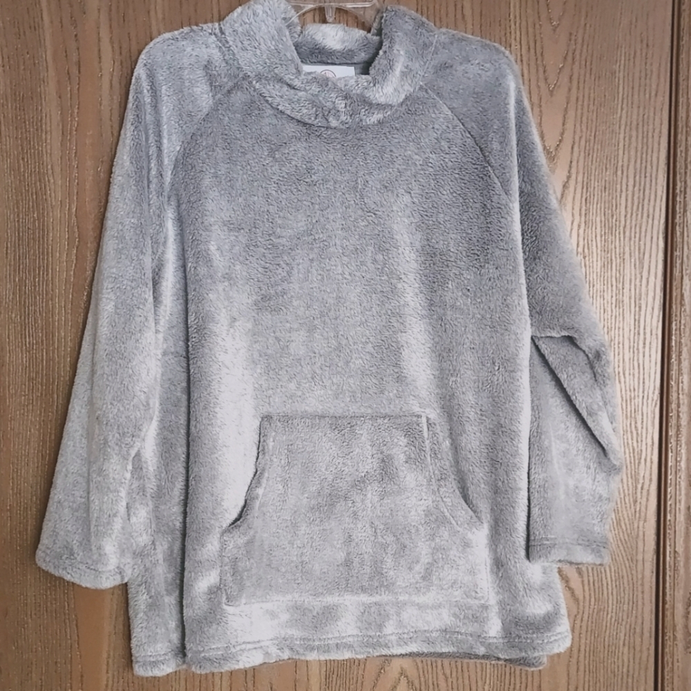 44° North Pullover Faux Fur Cowl Neck Front Pocket Women's Light Gray Size 2X